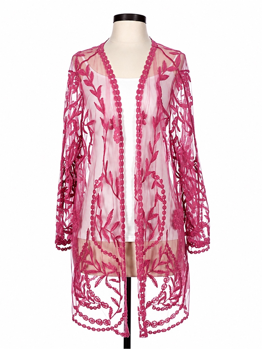 New. Davi & Dani Pink Lace Embroidered Kimono Cardigan size S/M